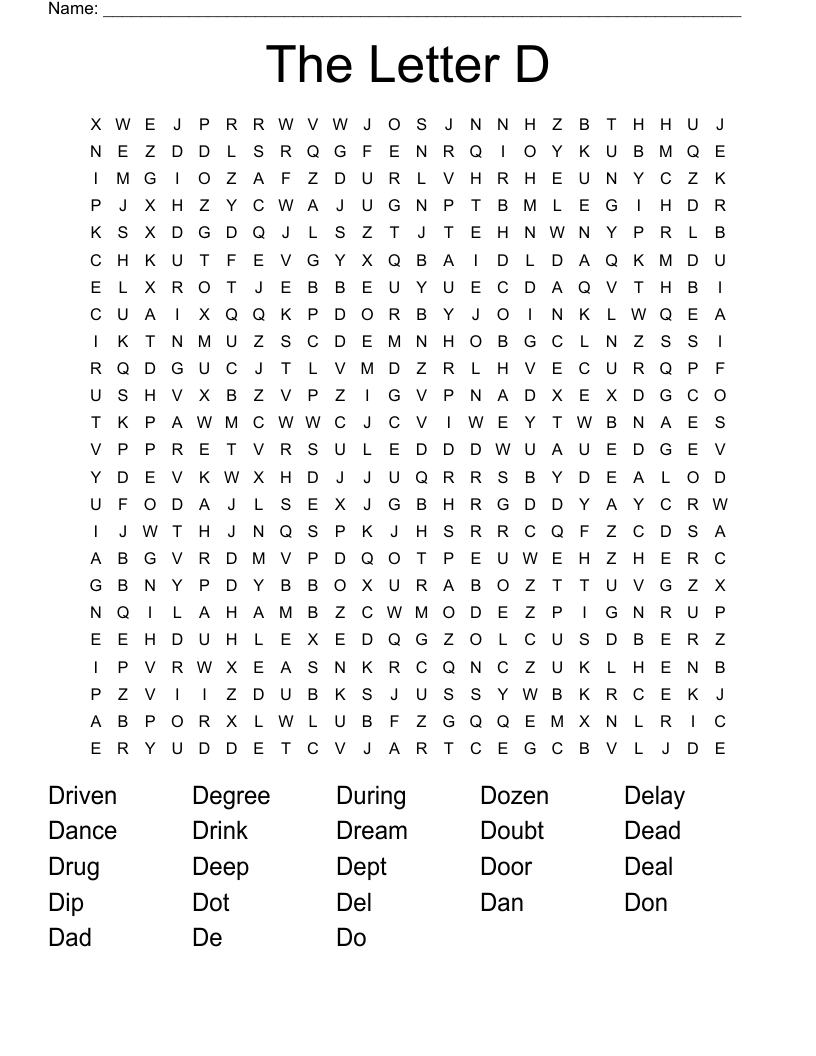 The Letter D Word Search