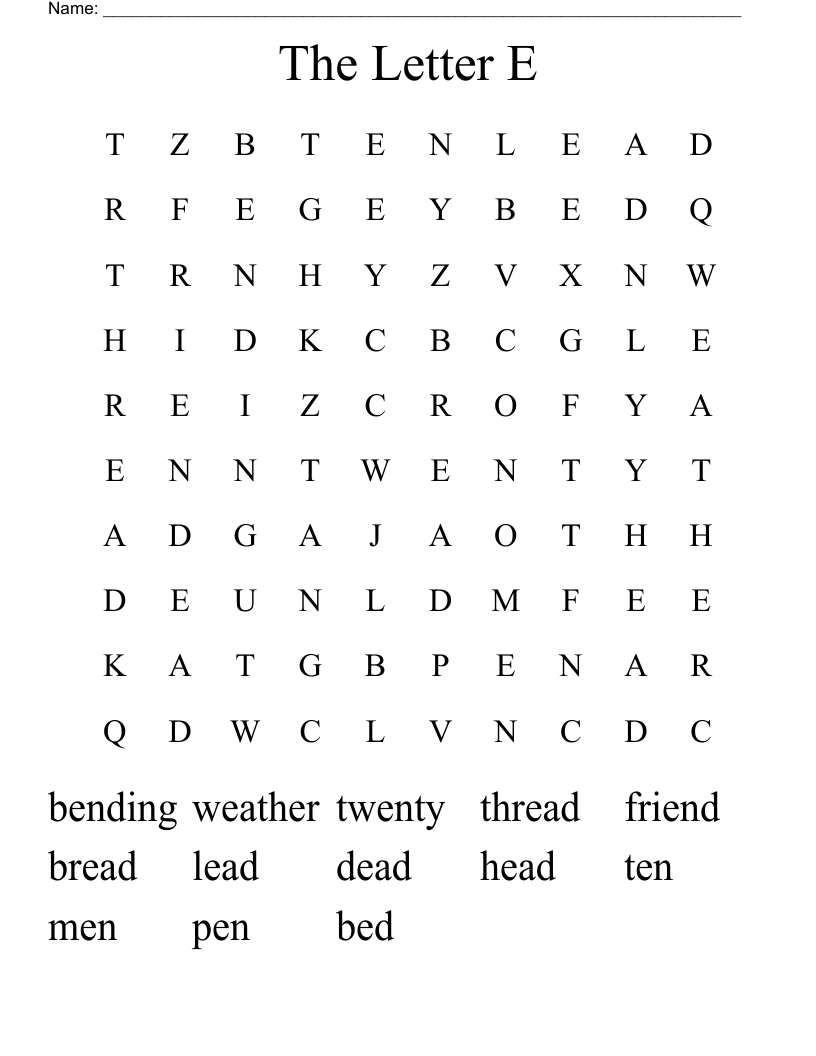 The Letter E Word Search