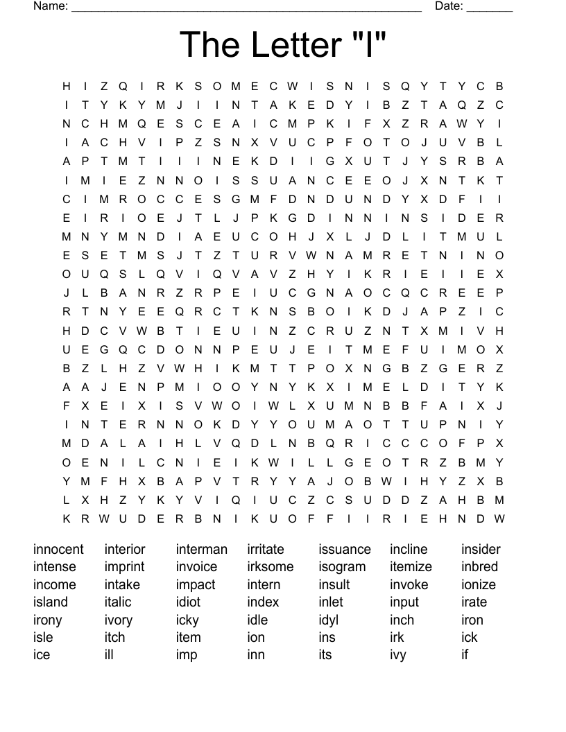 The Letter "I" Word Search
