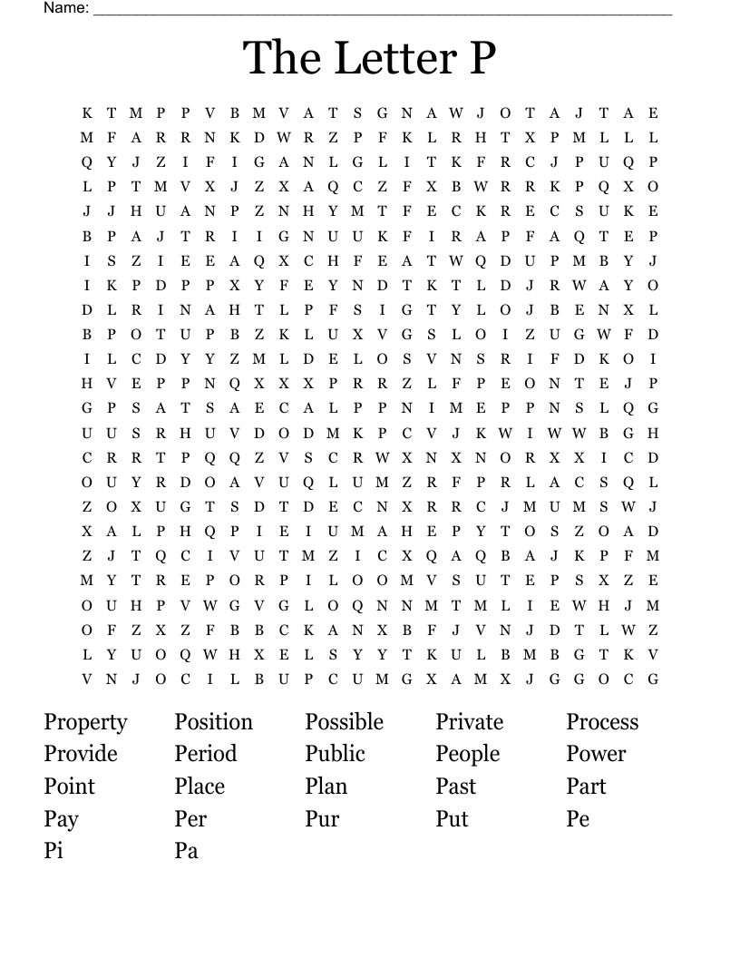 The Letter P Word Search
