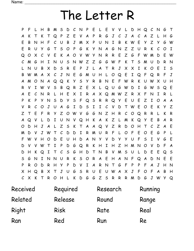 The Letter R Word Search