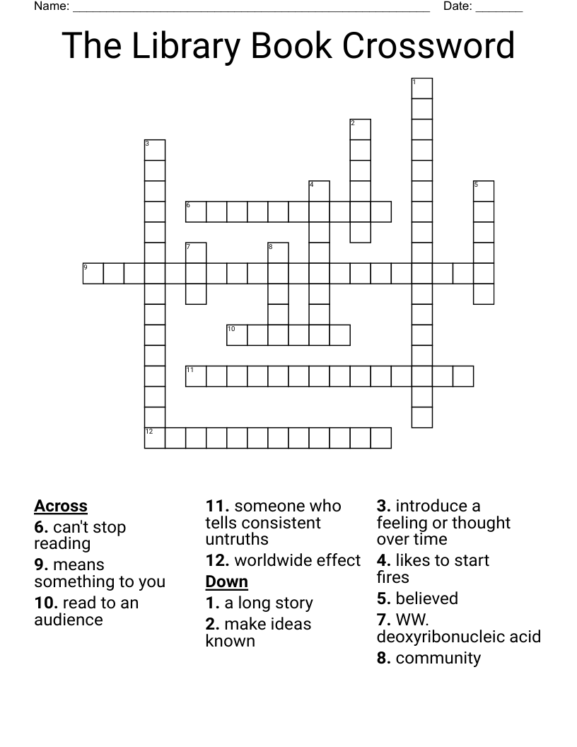 The Library Book Crossword