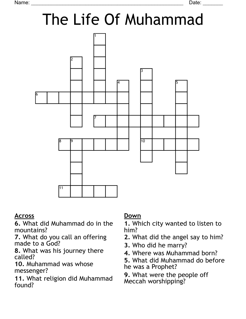 The Life Of Muhammad Crossword