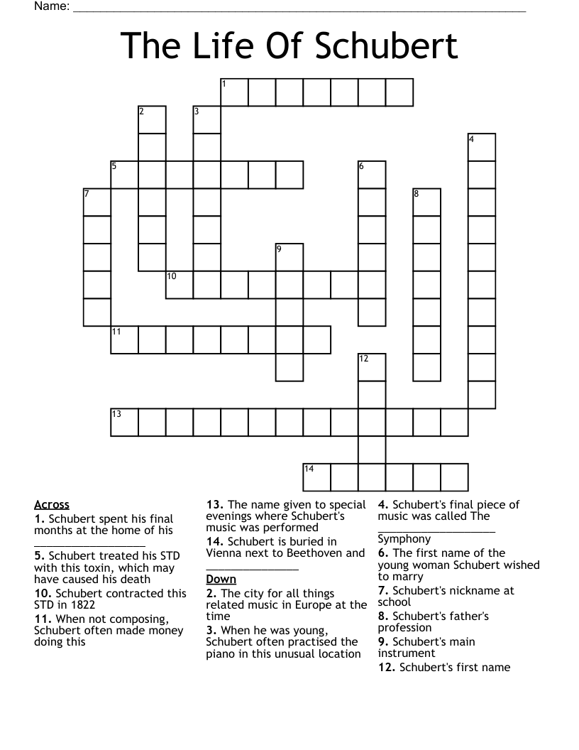 The Life Of Schubert Crossword