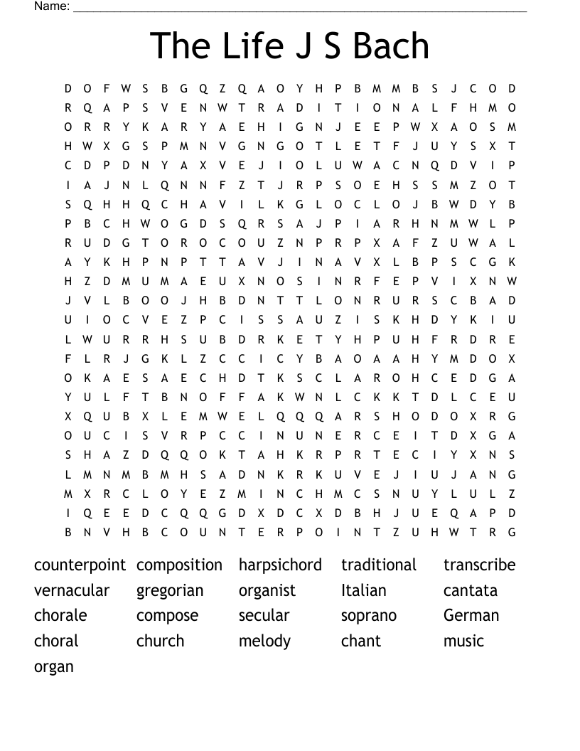 The Life  J S Bach Word Search