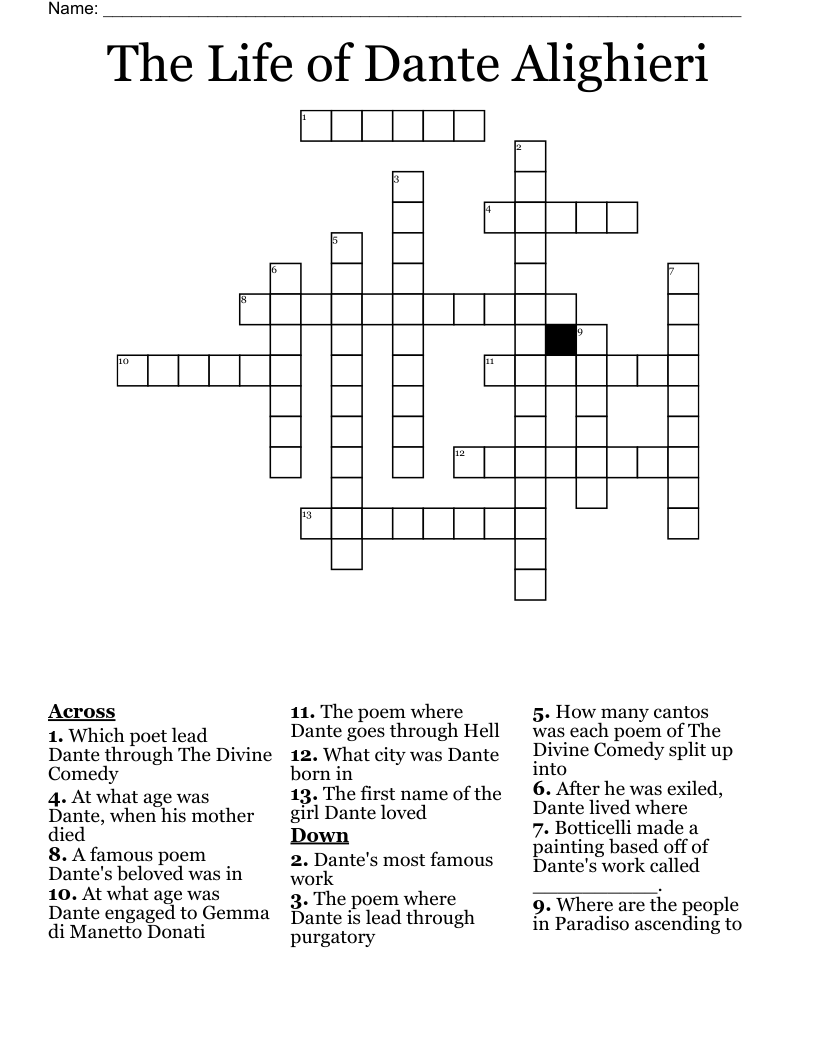 The Life of Dante Alighieri Crossword