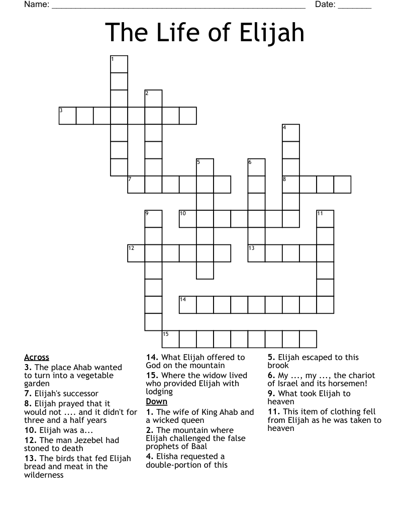 The Life of Elijah Crossword