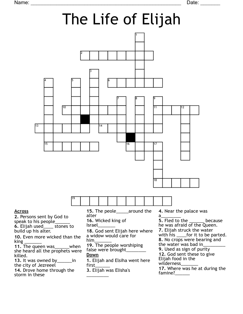 The Life of Elijah Crossword
