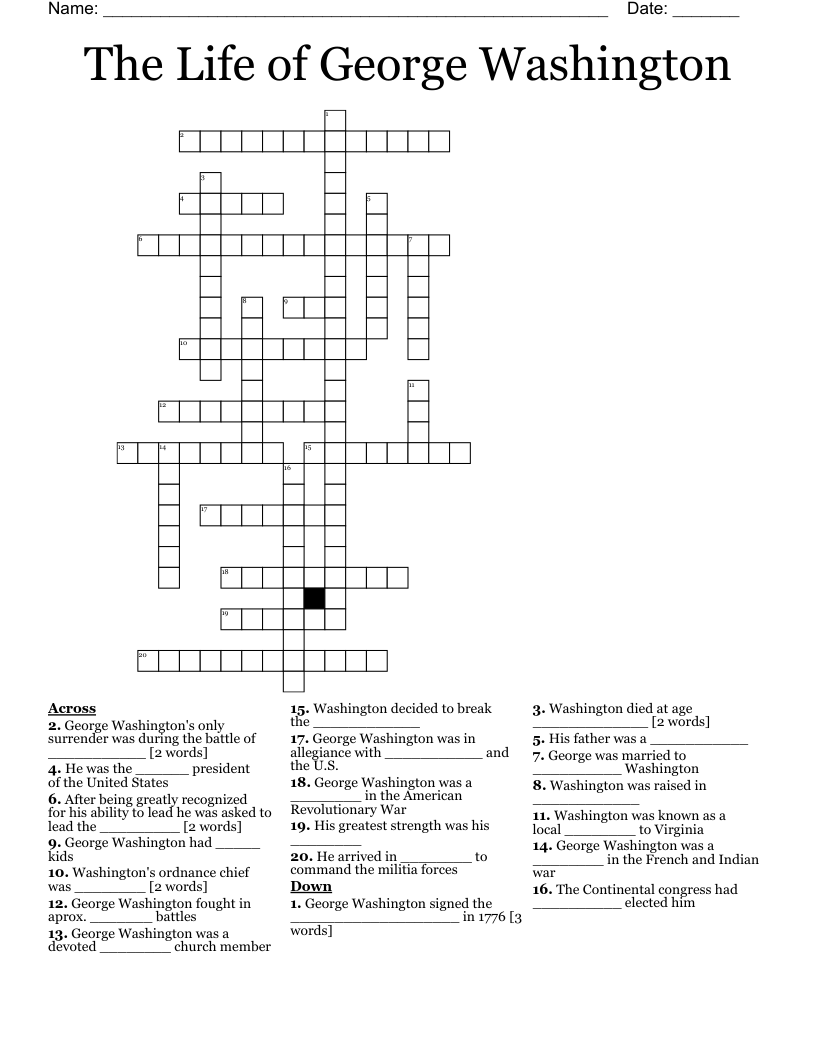The Life of George Washington Crossword