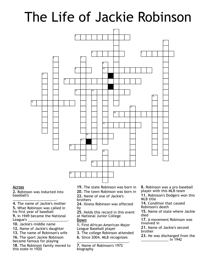 The Life of Jackie Robinson Crossword