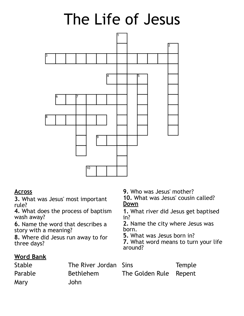 The Life of Jesus Crossword