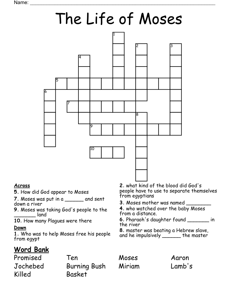 The Life of Moses Crossword