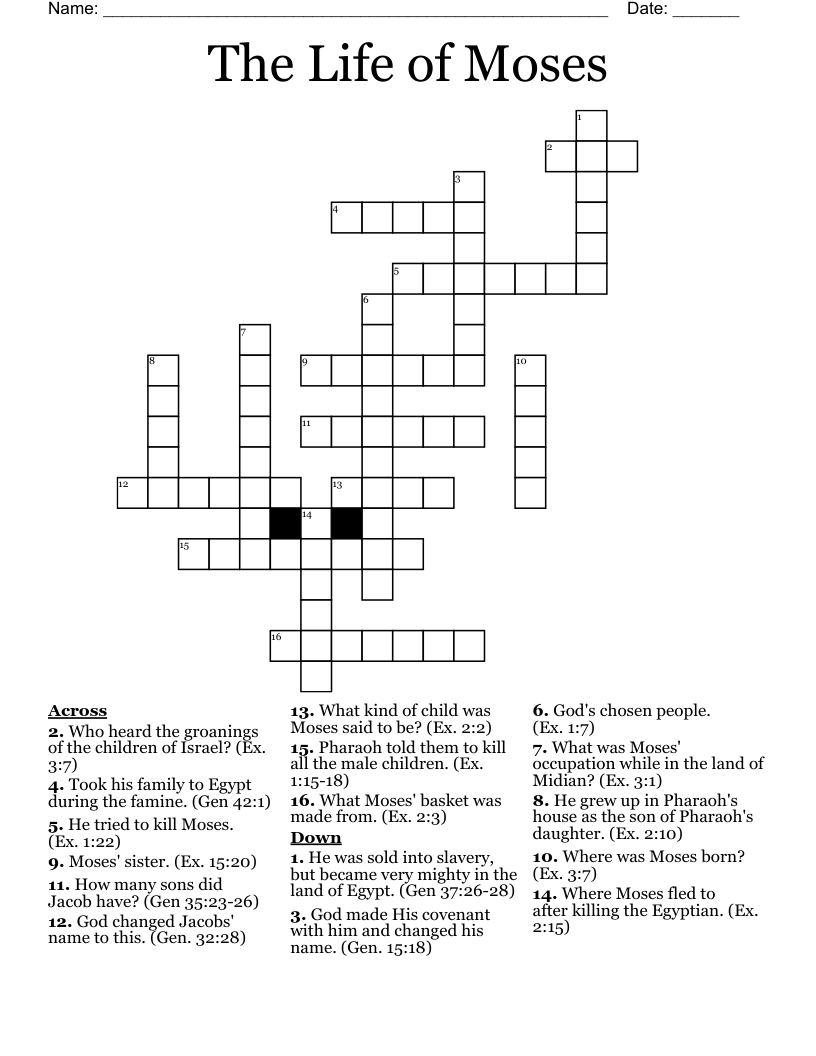 The Life of Moses Crossword