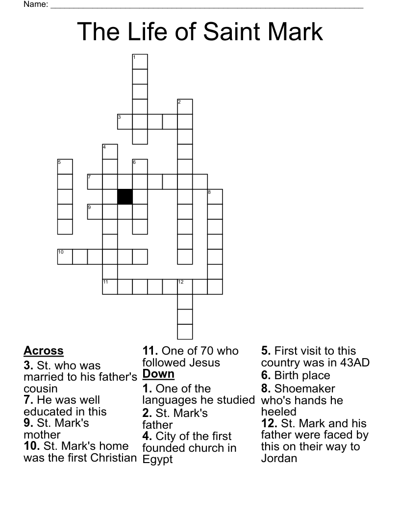 The Life of Saint Mark Crossword