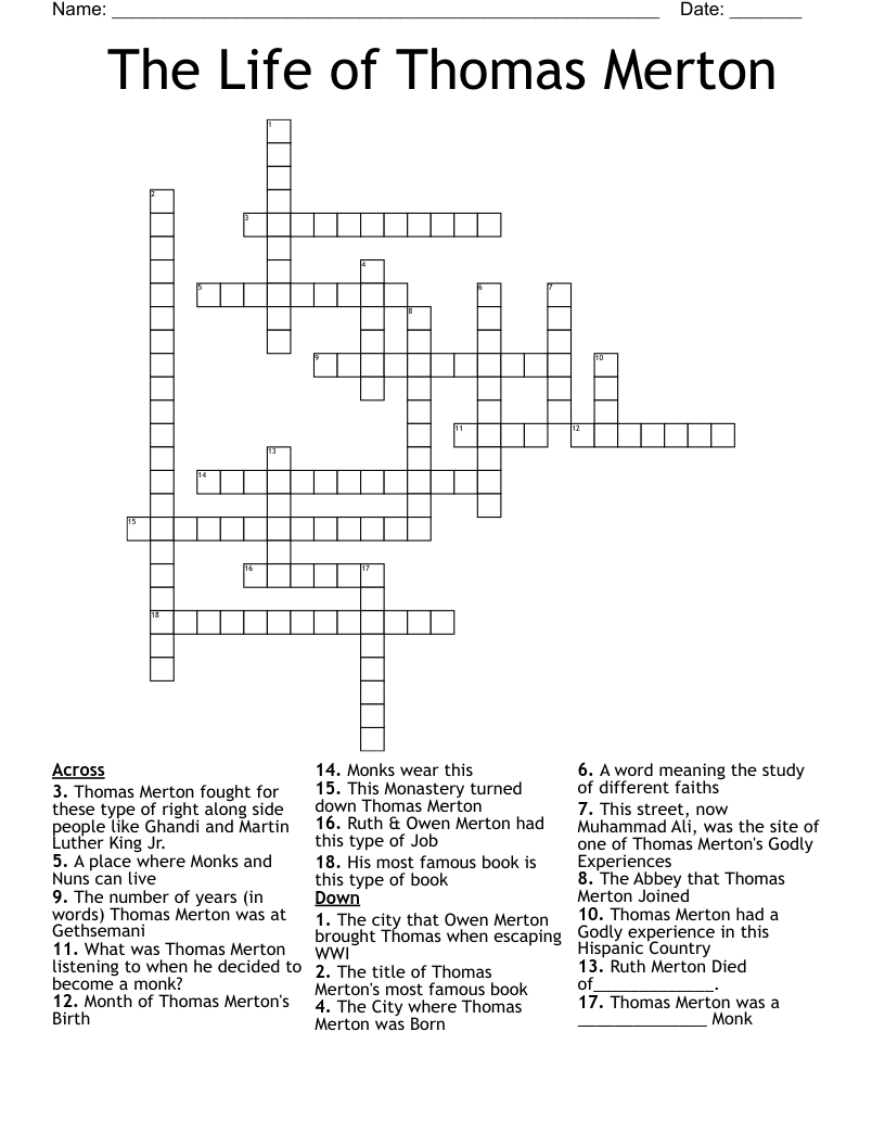 The Life of Thomas Merton Crossword