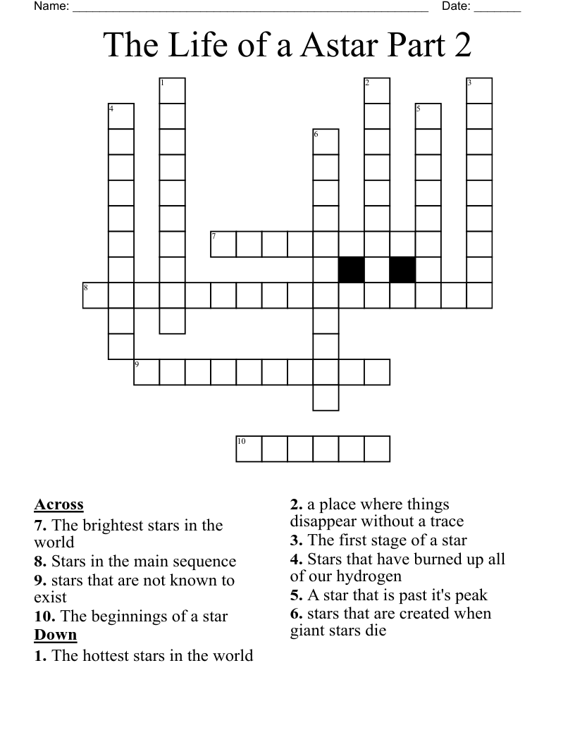 The Life of a Astar Part 2 Crossword