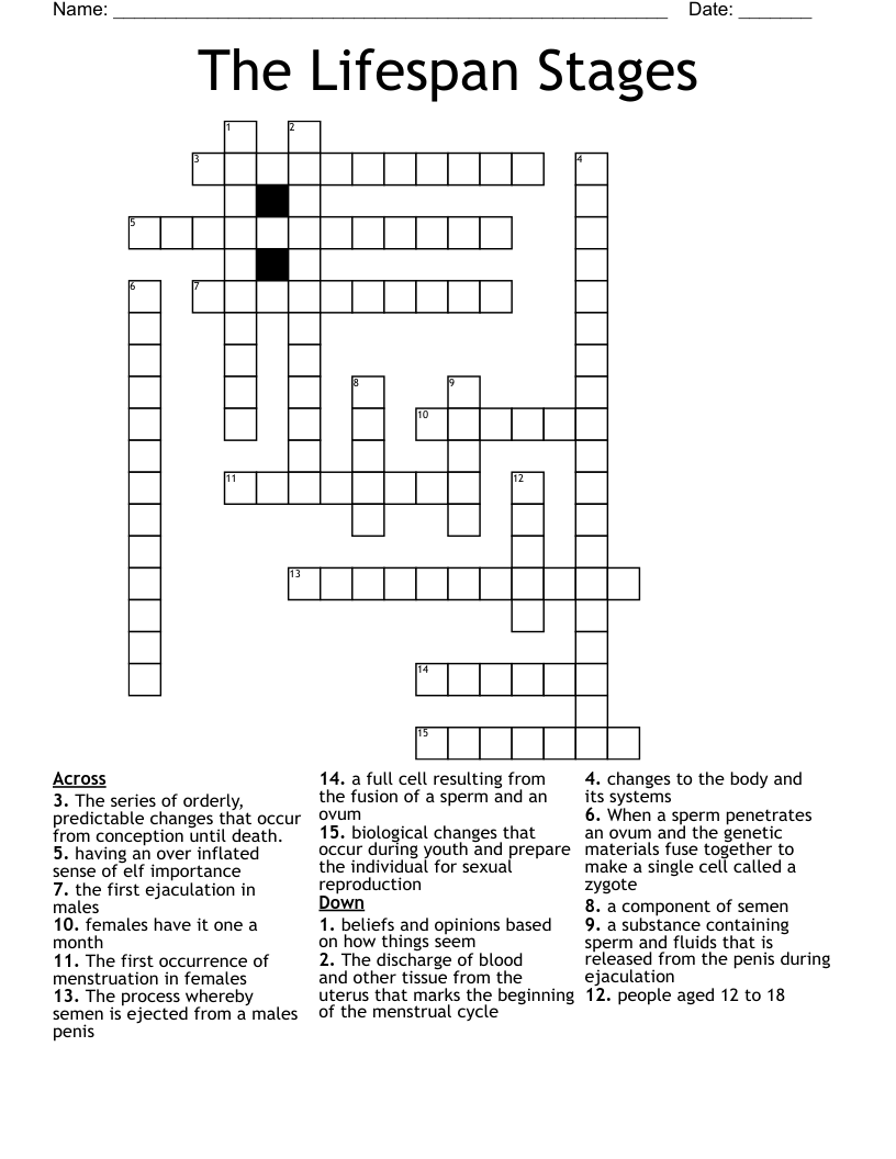 The Lifespan Stages Crossword