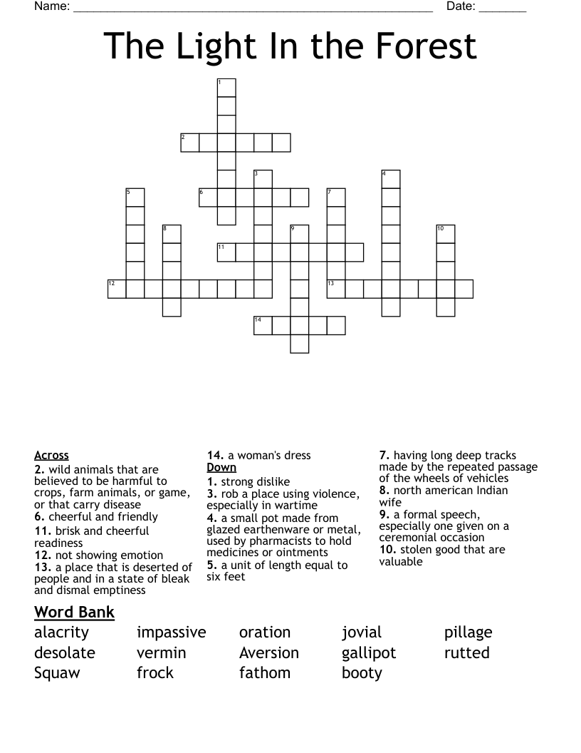 The Light In the Forest Crossword