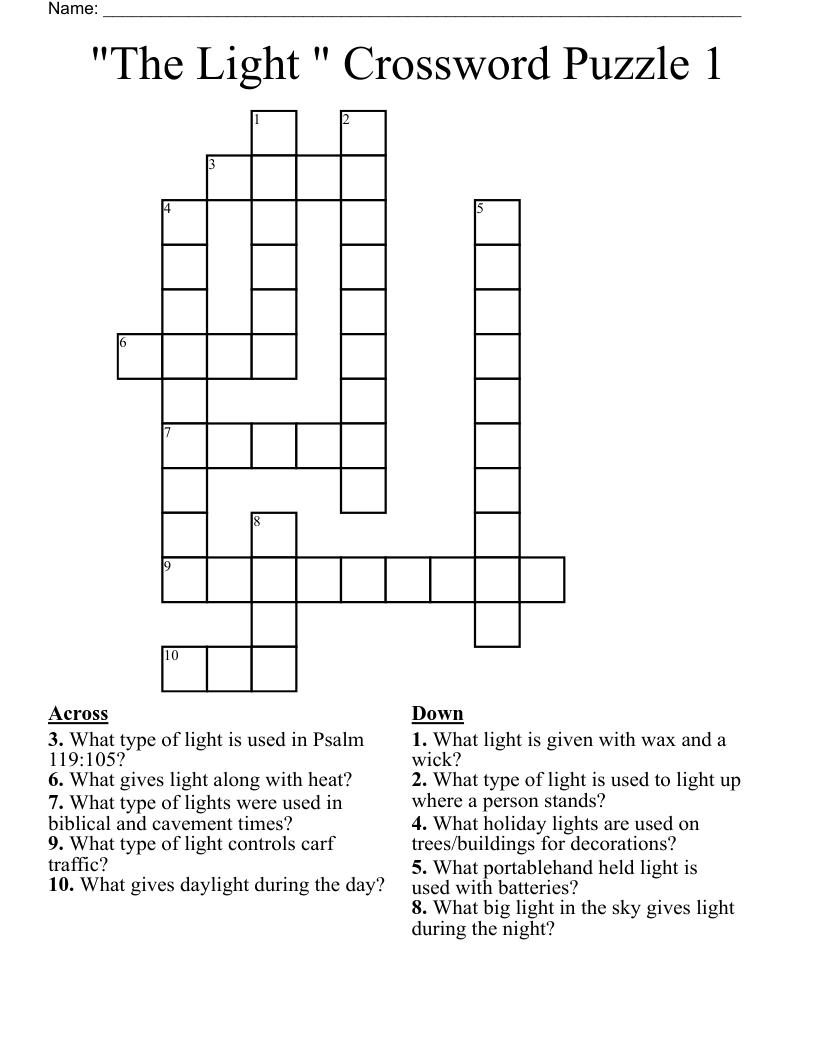 "The Light "  Crossword Puzzle 1
