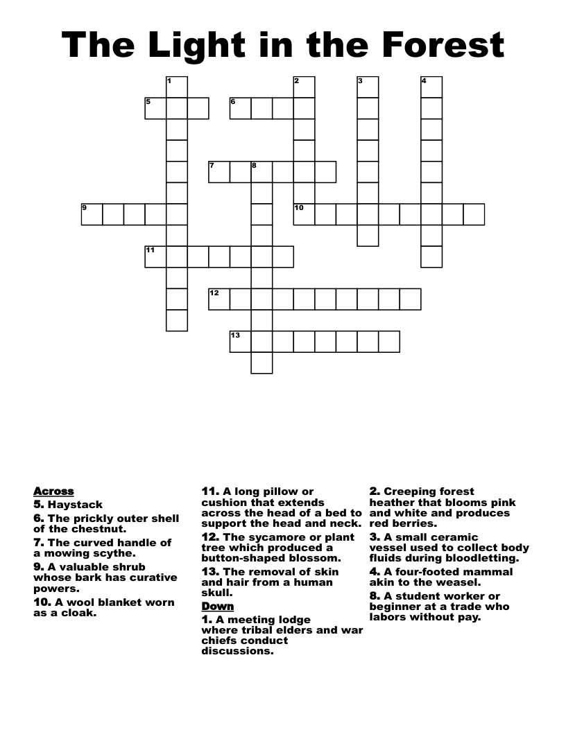 The Light in the Forest Crossword