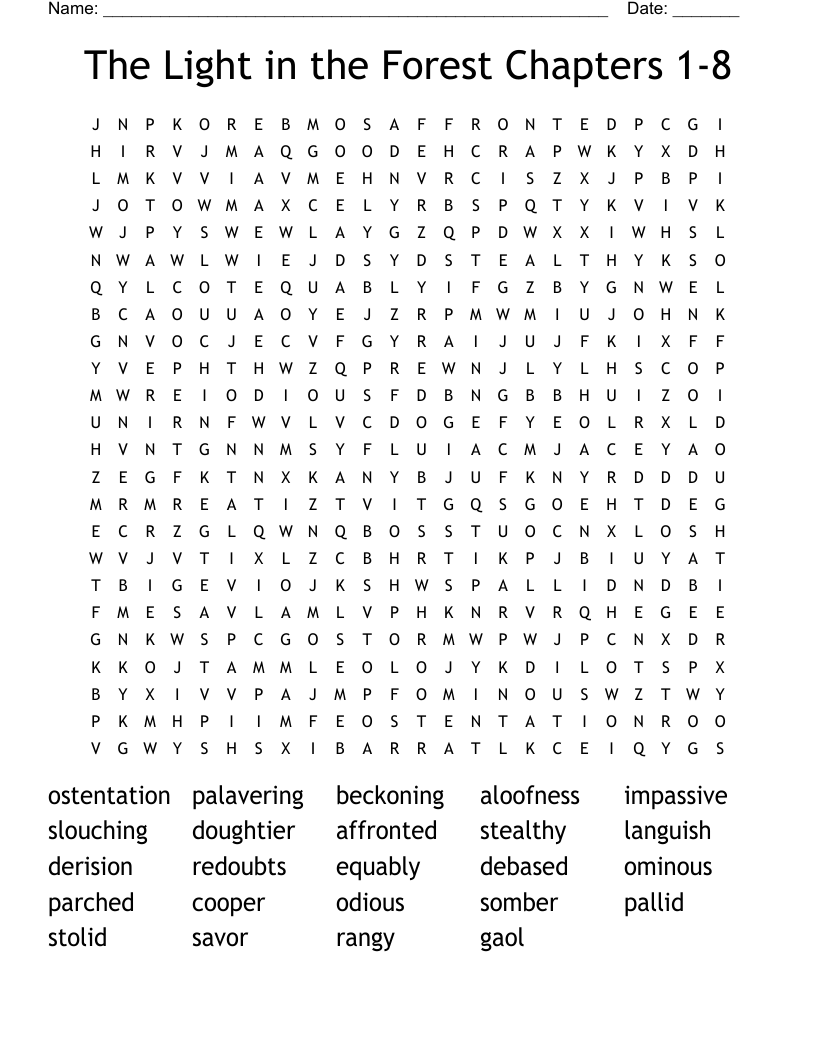 The Light in the Forest Chapters 1-8 Word Search