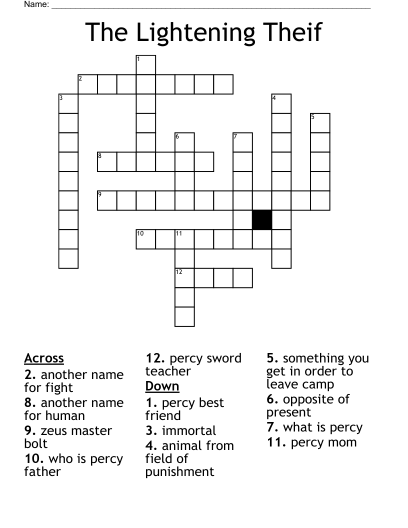The Lightening Theif Crossword