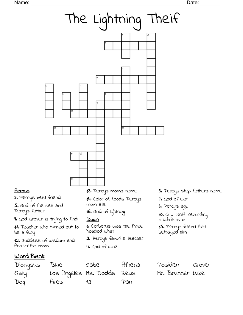 The Lightning Theif Crossword