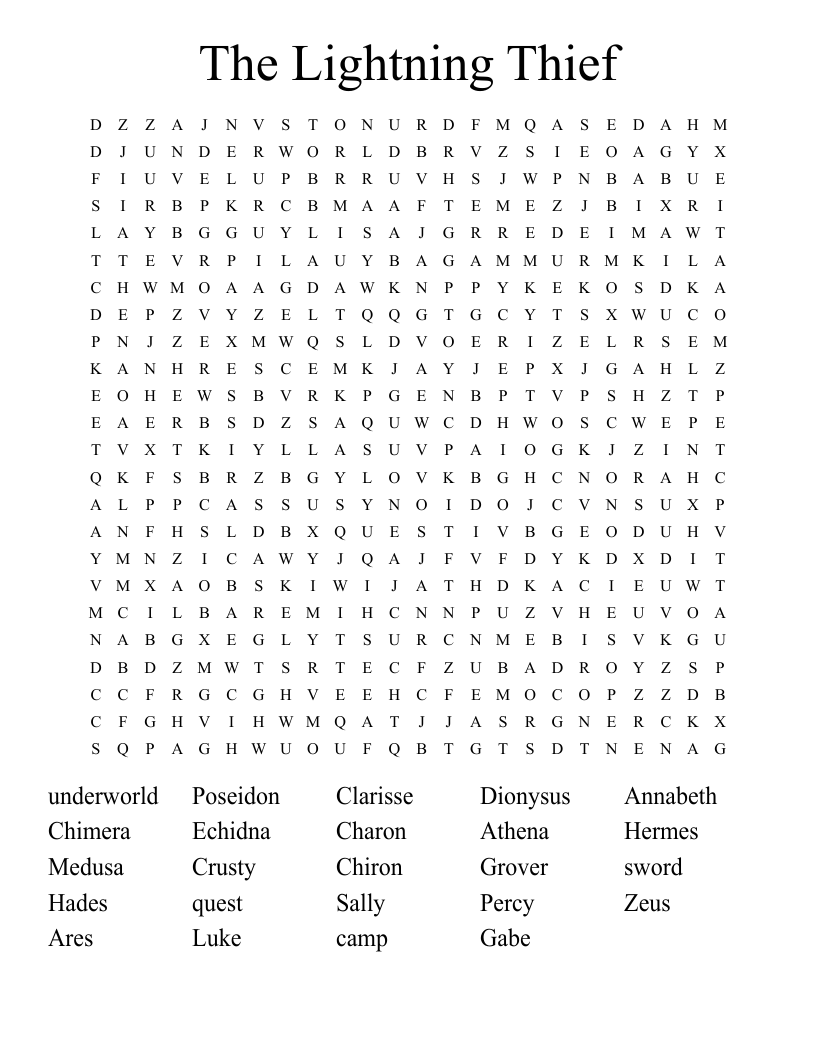 The Lightning Thief Word Search