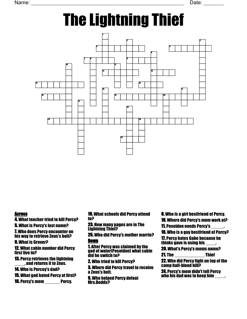 The Lightning Thief Crossword