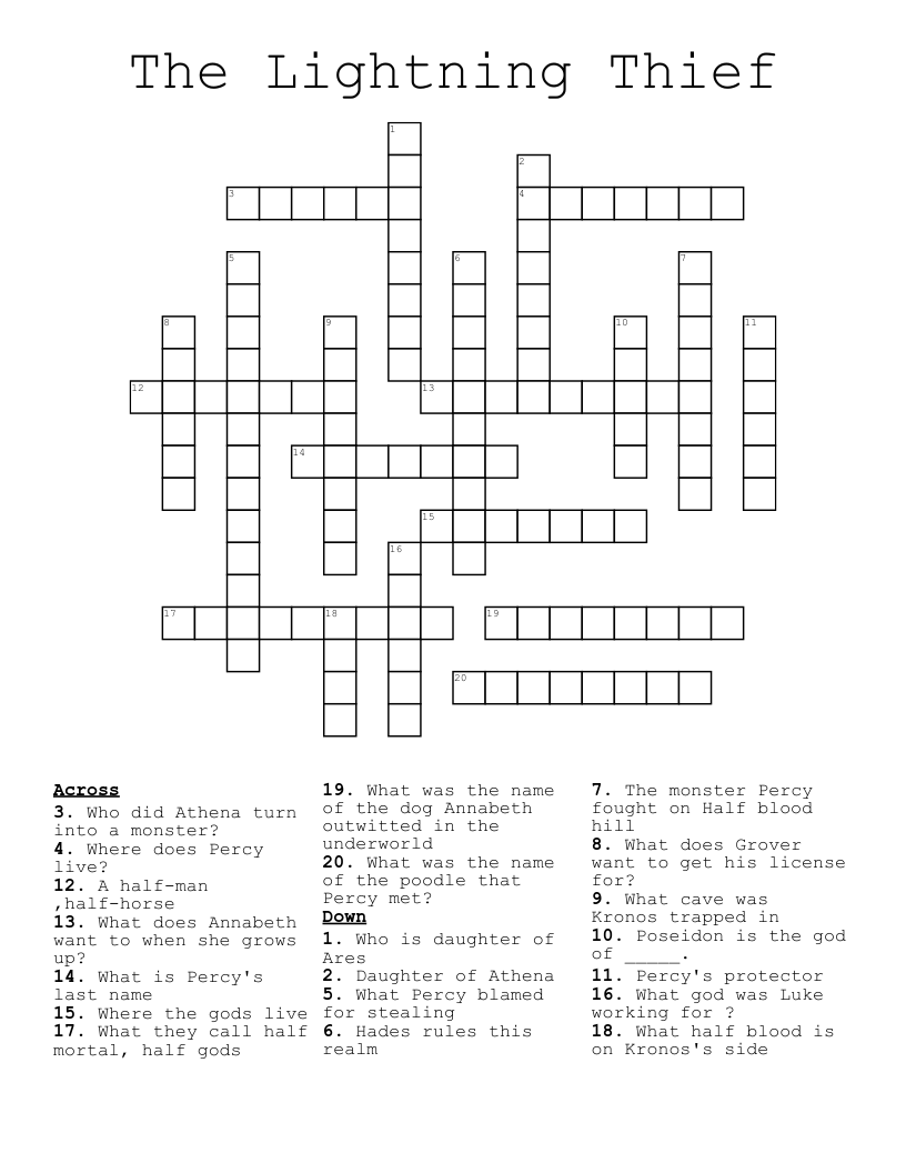 The Lightning Thief Crossword