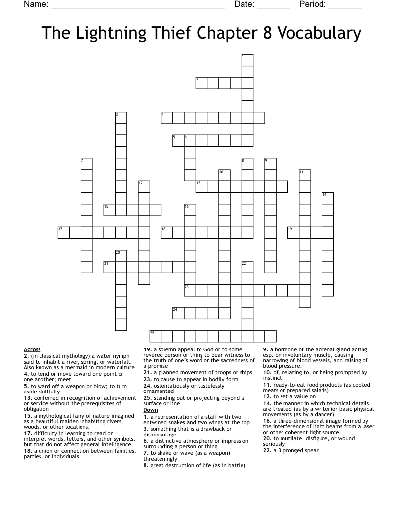 The Lightning Thief Chapter 8 Vocabulary Crossword