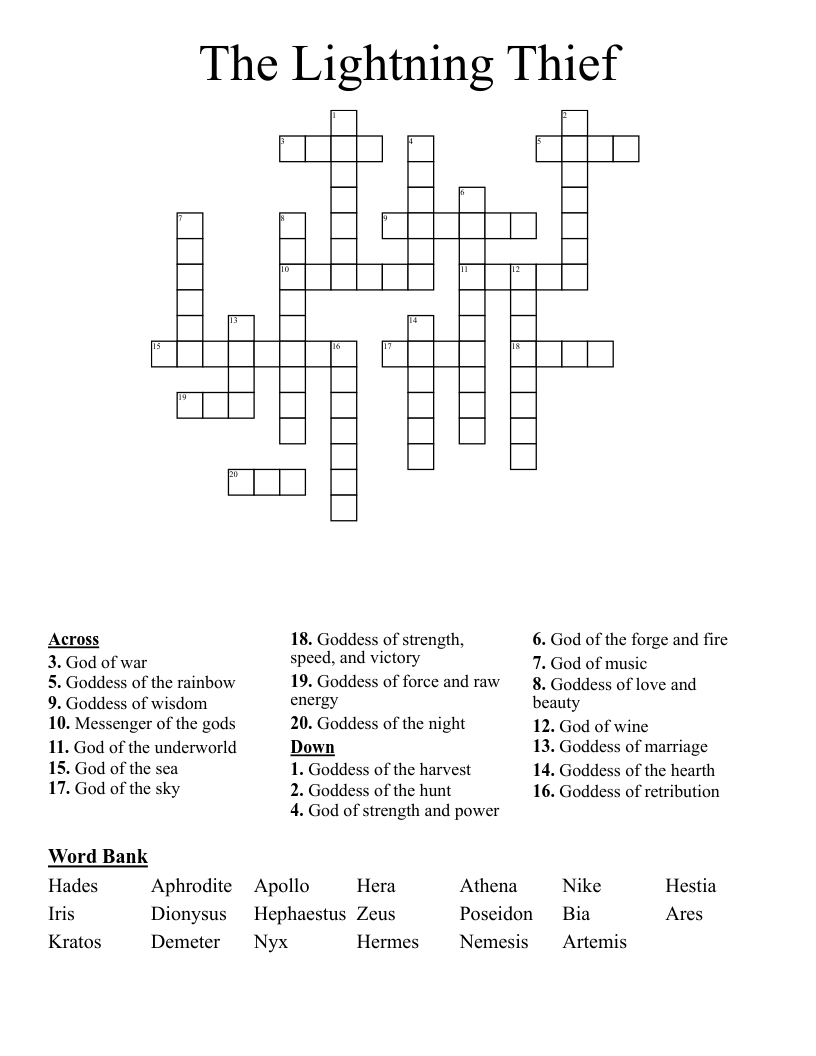 The Lightning Thief  Crossword