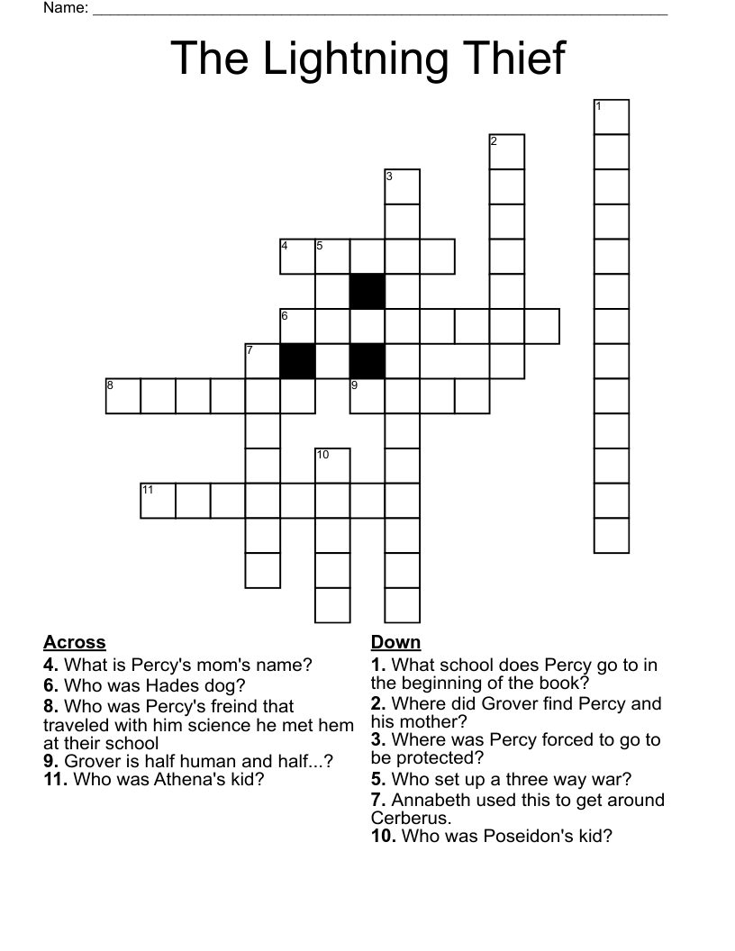 The Lightning Thief  Crossword