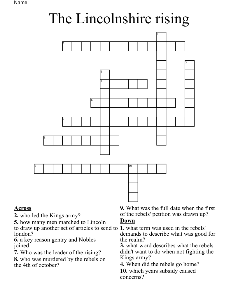 The Lincolnshire rising  Crossword