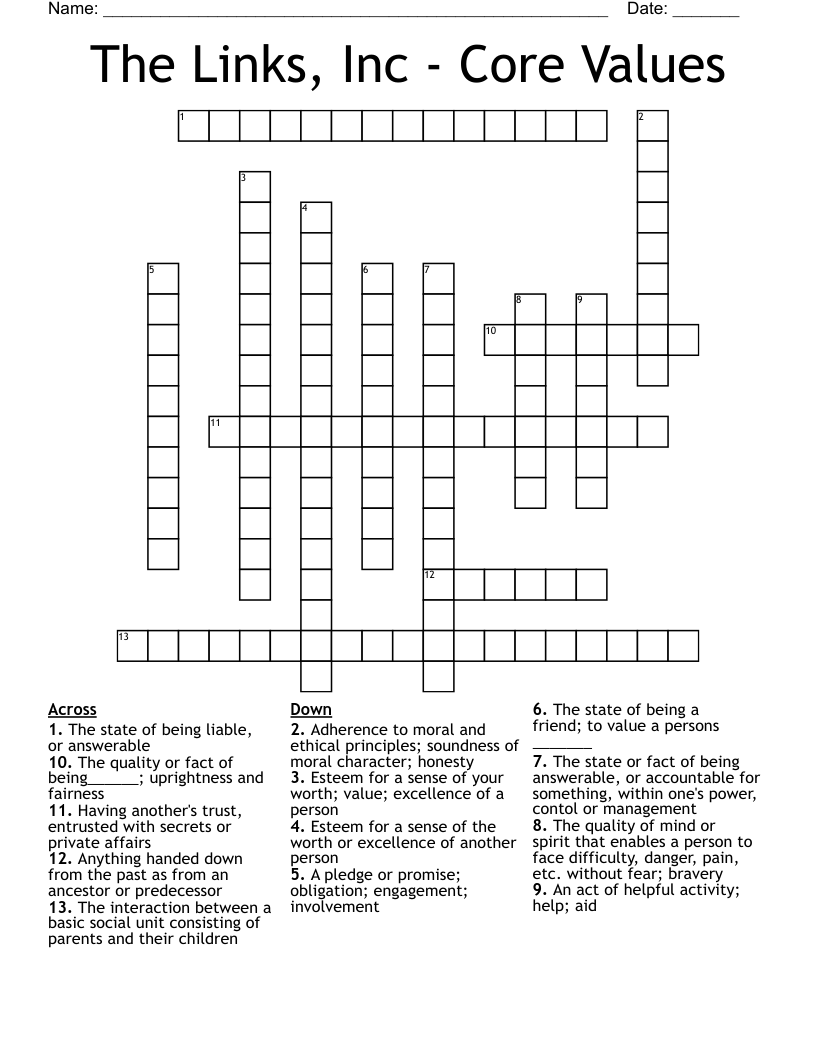 The Links, Inc - Core Values Crossword