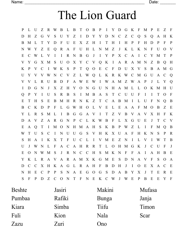The Lion Guard Word Search