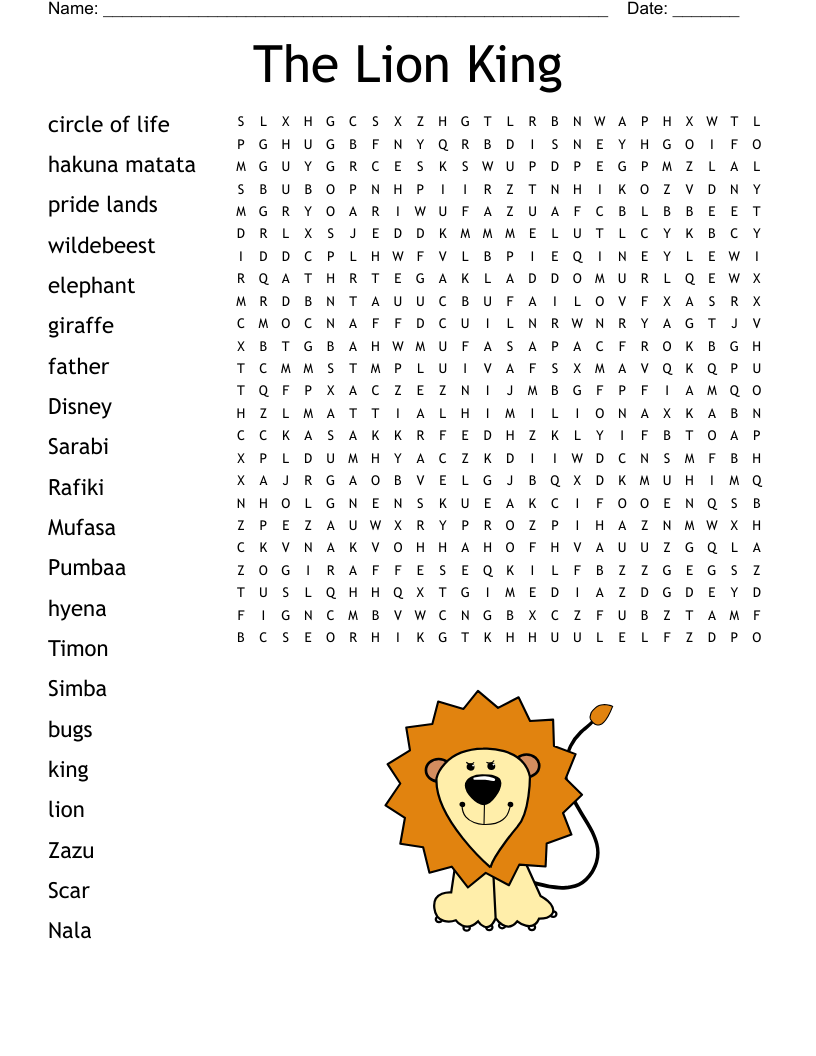 The Lion King Word Search