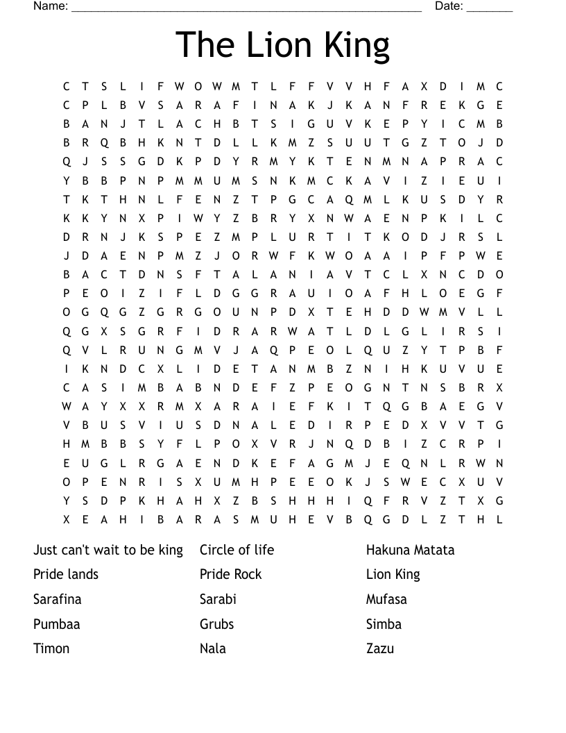 The Lion King Word Search