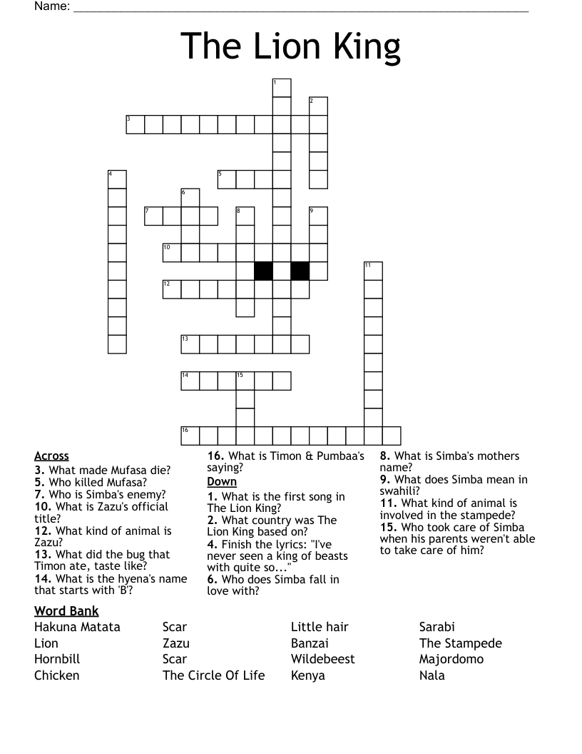 The Lion King Crossword
