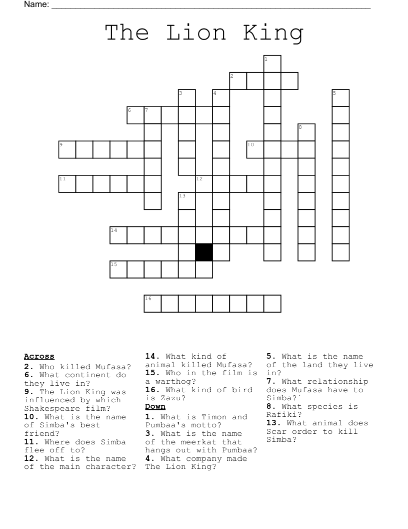 The Lion King Crossword