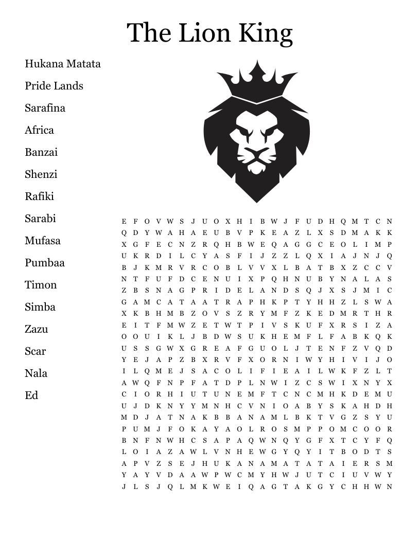 The Lion King Word Search