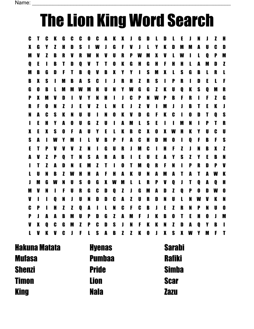 The Lion King Word Search