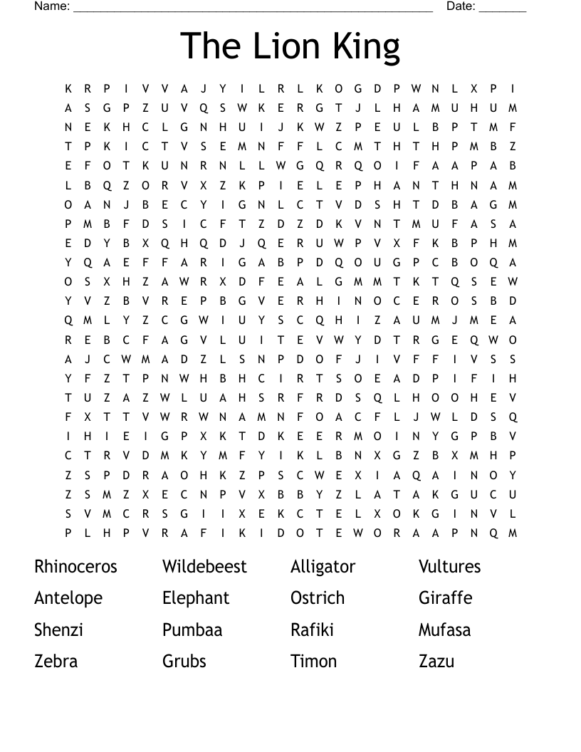 The Lion King  Word Search