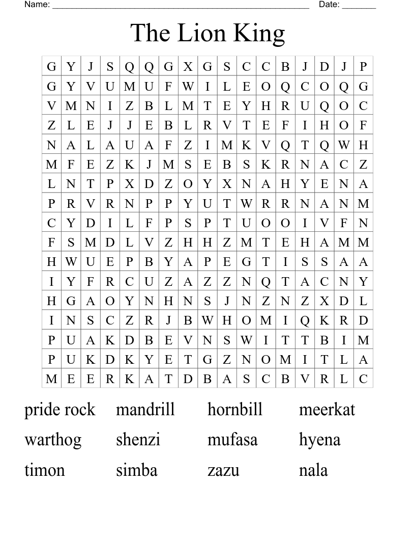 The Lion King  Word Search