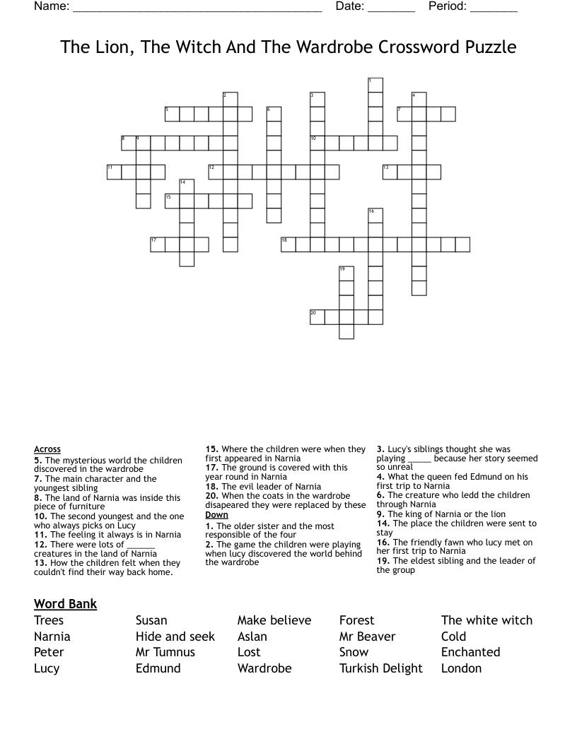 The Lion, The Witch And The Wardrobe Crossword Puzzle