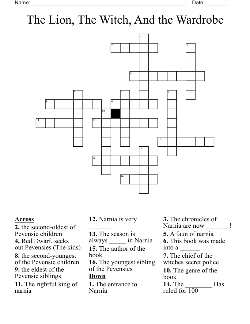The Lion, The Witch, And the Wardrobe Crossword
