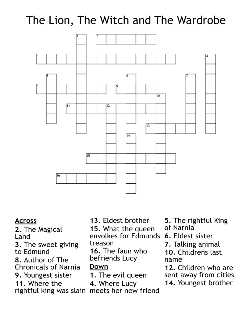 The Lion, The Witch and The Wardrobe Crossword