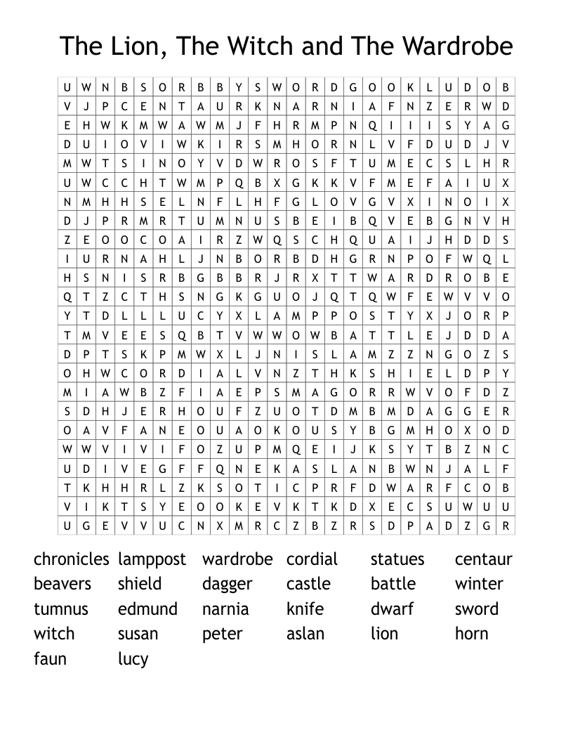 The Lion, The Witch and The Wardrobe Word Search