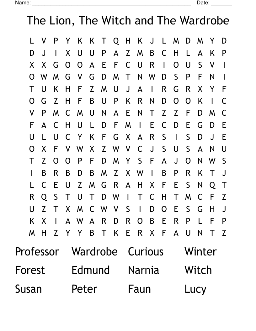 The Lion, The Witch and The Wardrobe Word Search