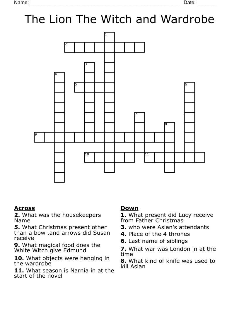 The Lion The Witch and Wardrobe Crossword
